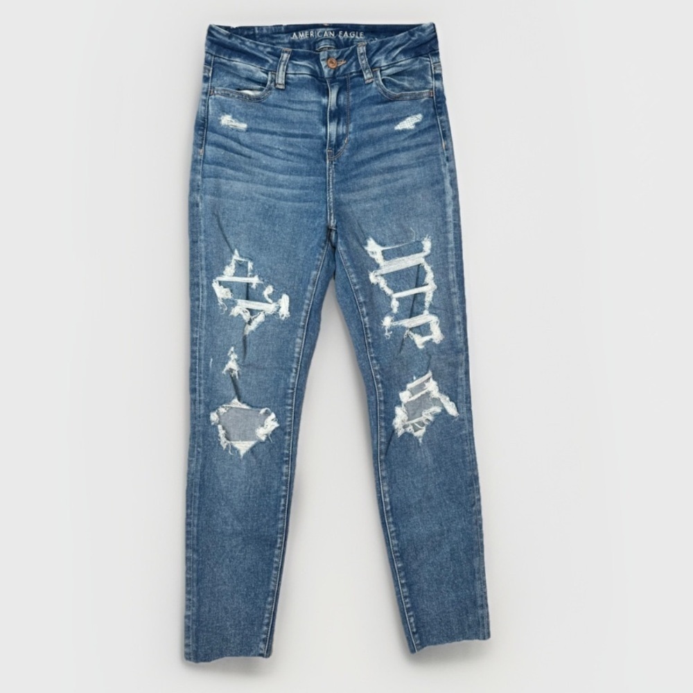 ⭐️American Eagle Curvy Hi-Rise Jegging Jeans Size 4 Medium Wash Distressed